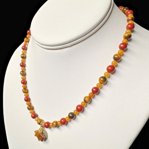 CAROLYN POLLACK STERLING SILVER TIGERS EYE BEADED WAGON WHEEL NECKLACE  16" -20" - Picture 8 of 16